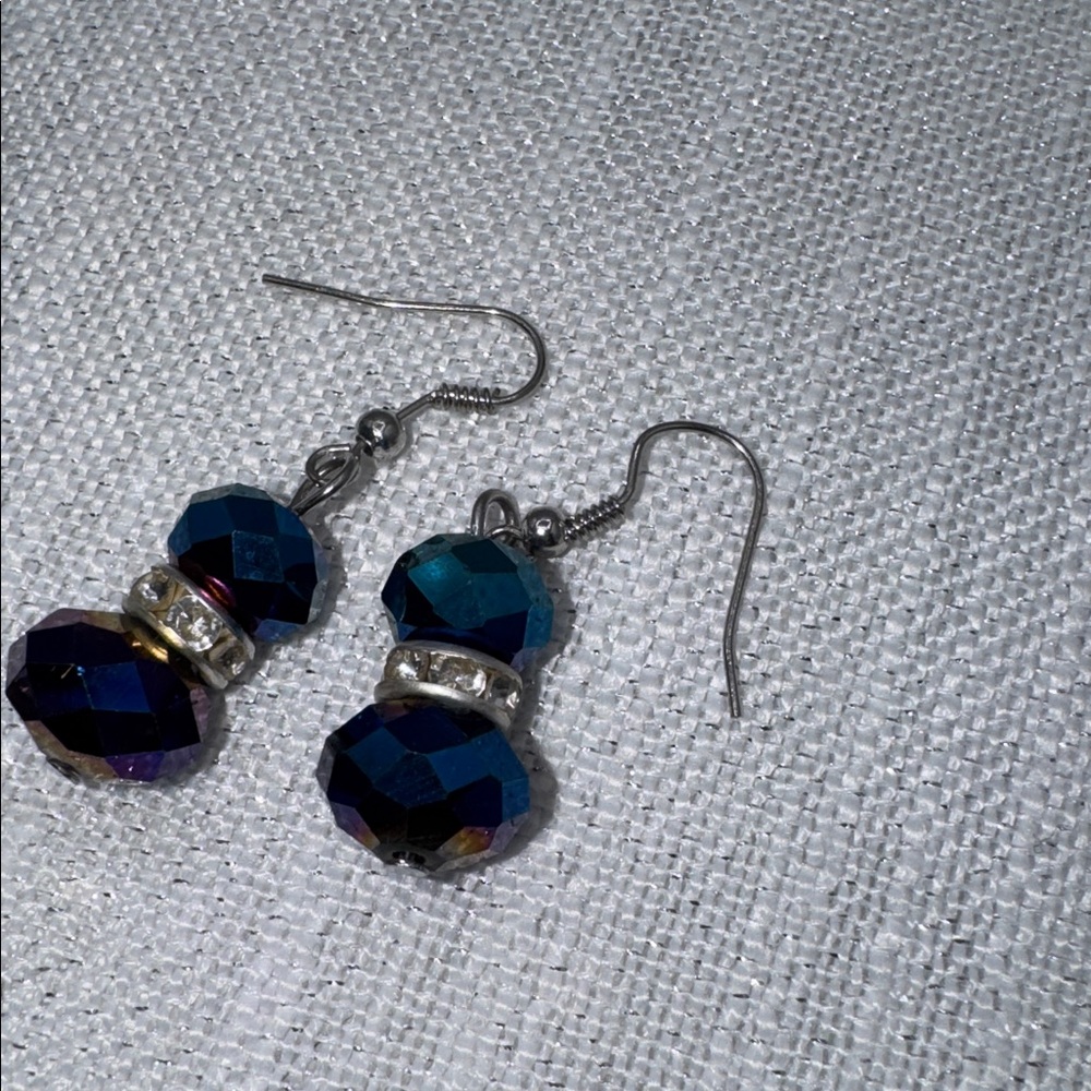 necklace & earring set clear rhinestone spacers blue beads magnetic clothes NEW - Picture 6 of 7